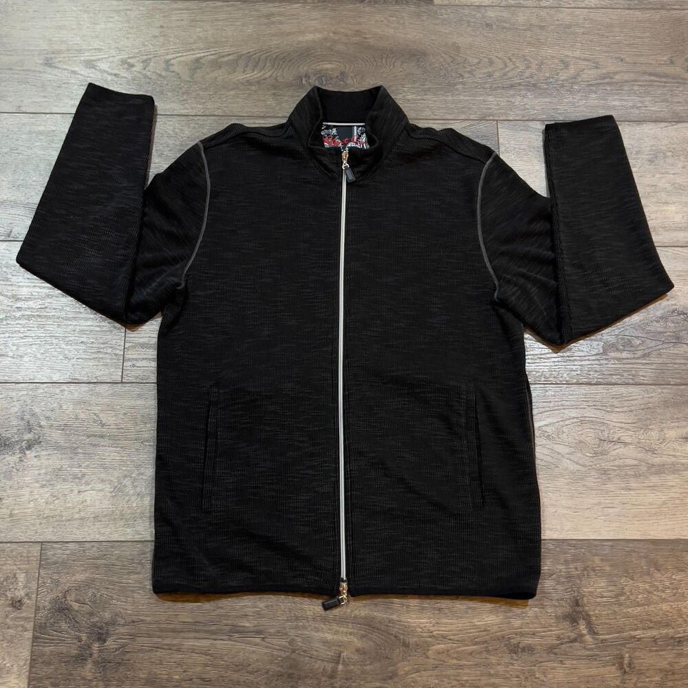 Robert Graham Full Zip Sweater Jacket Ribbed Black Knowledge Wisdom Truth Sz XL